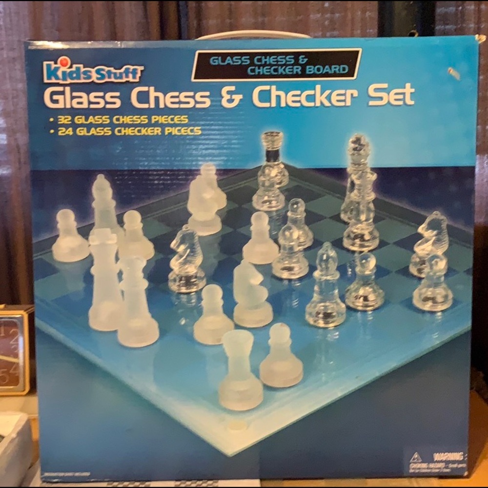 Glass chess and checkers set